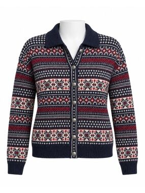Size M Vintage Simons Women’s Shetland Wool Fair Isle Collared Cardigan Sweater